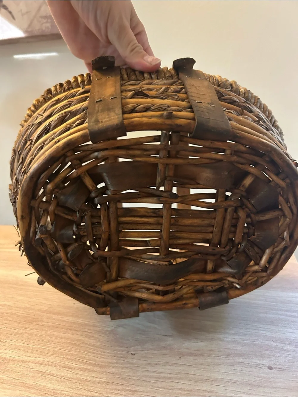 Woven Rope and Wood Accent Basket - Brown